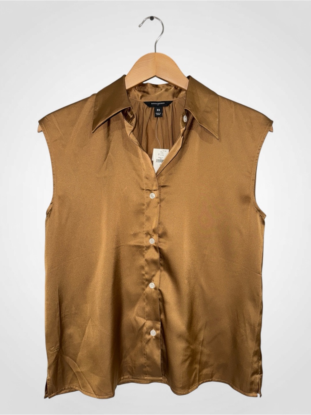 WSH63 {Banana Republic} Petite Brown Sleeveless Button Down Blouse Top Shirt